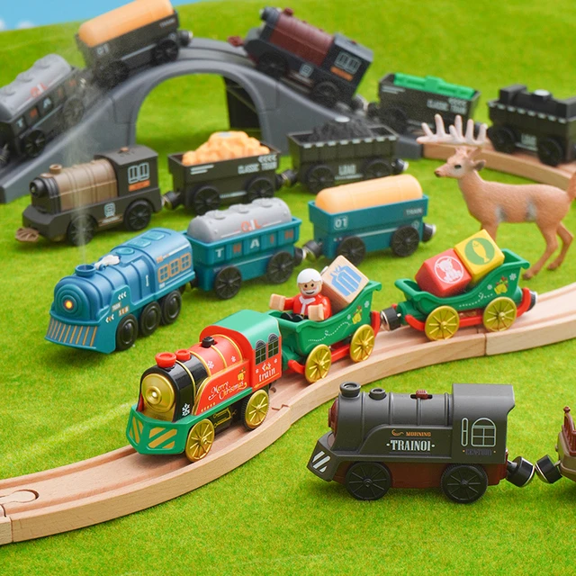 电动小火车头可坐人磁性兼容HAPE儿童木质轨道积木玩具男孩礼物