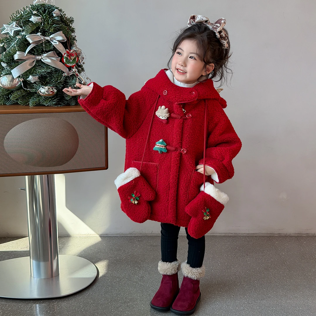 女童外套秋冬款2025新款洋气女宝宝圣诞衣服儿童冬装毛毛衣
