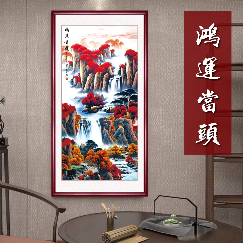 蒙娜丽莎鸿运当头十字绣今年新款绣竖版客厅玄关挂画刺绣满绣爆款