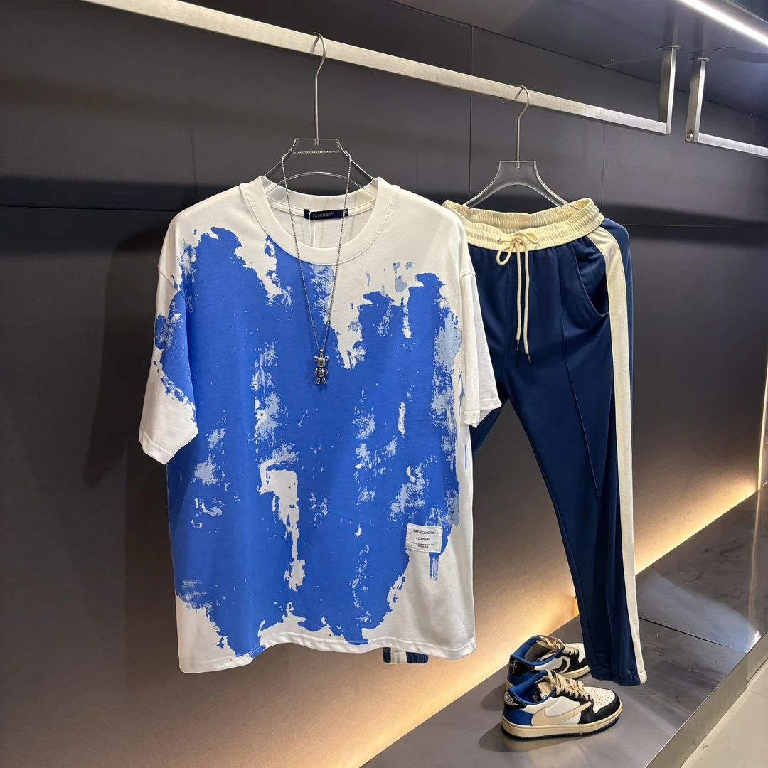2025春夏休闲T恤男女运动扎染短袖T恤单件百搭上衣时尚潮流