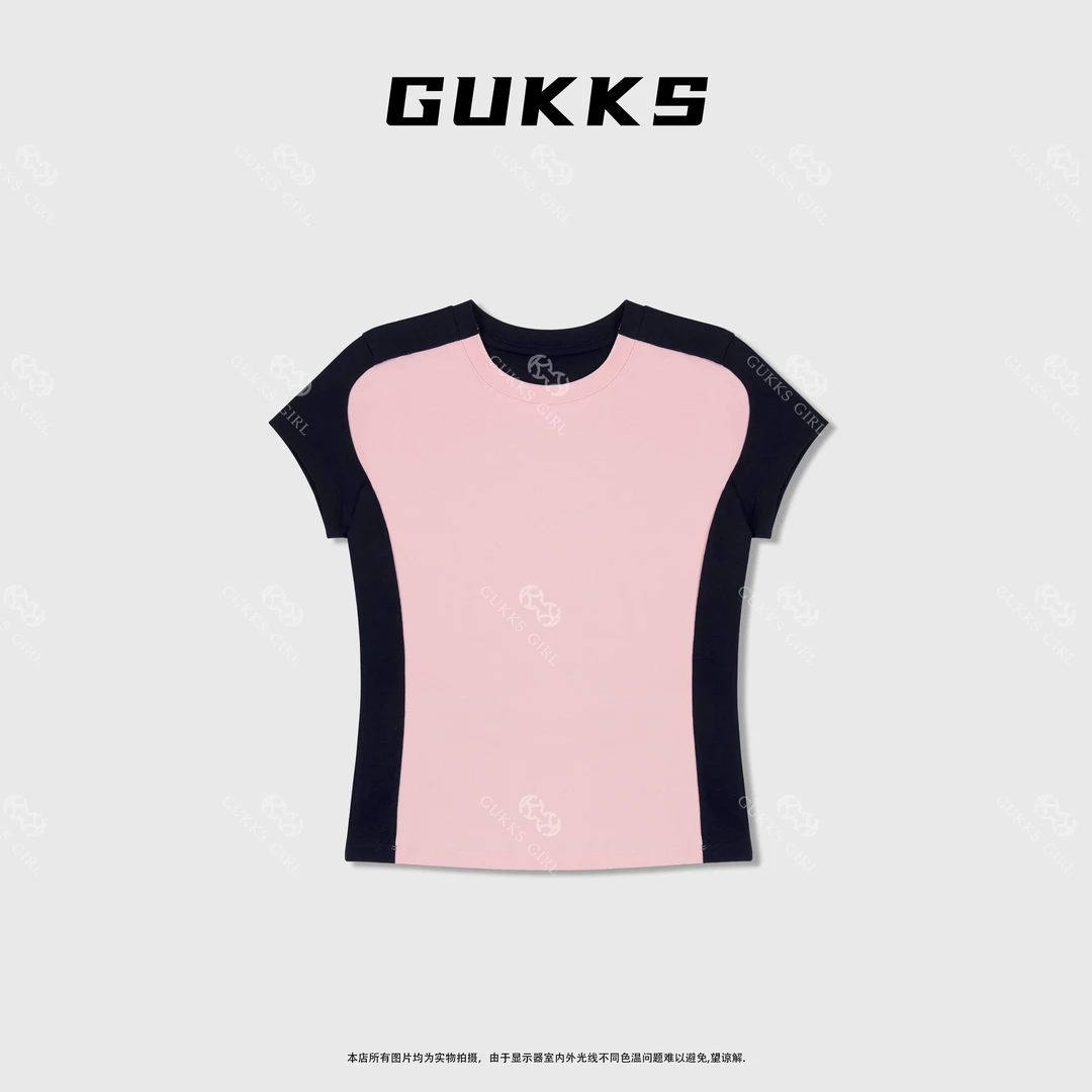娜娜GUKKS『修容T恤』2025夏季小众设计腰线拼接显瘦百搭短袖T恤