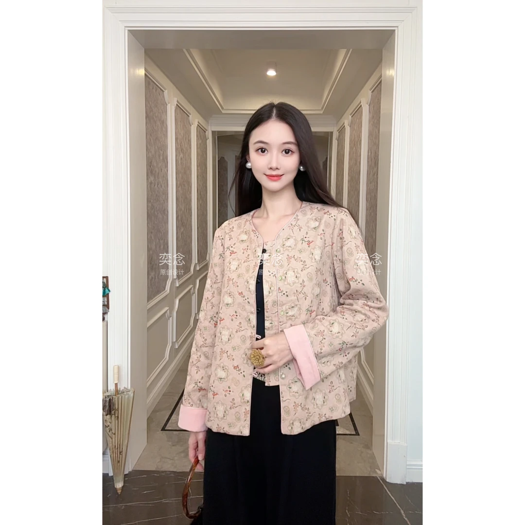 「奕念」《花照影》100%棉刺绣双面穿~原创新中式秋季国风小外套