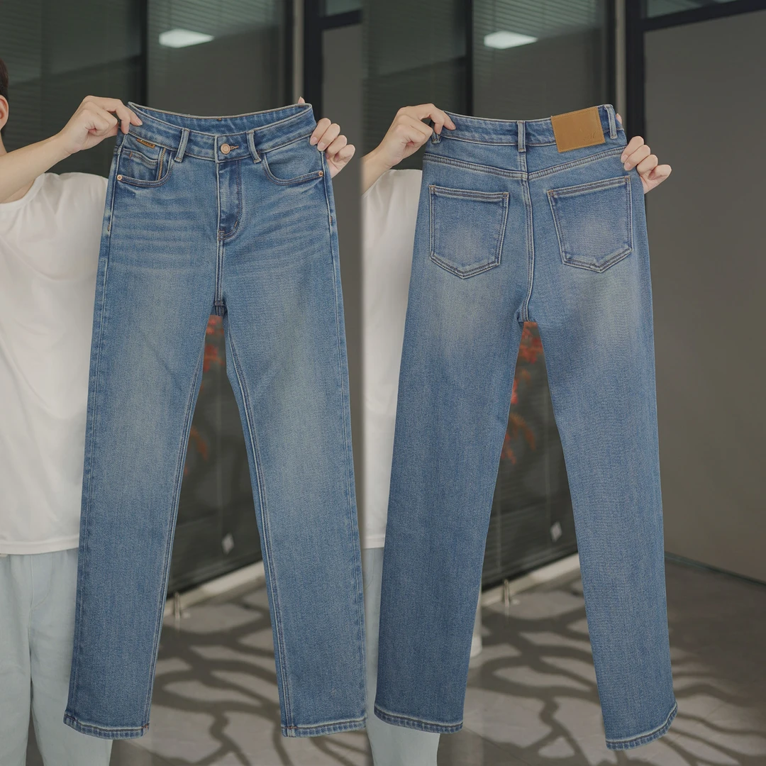 7259加绒小直筒烟管牛仔裤女2025年秋冬季显瘦修身加绒长裤法棍裤