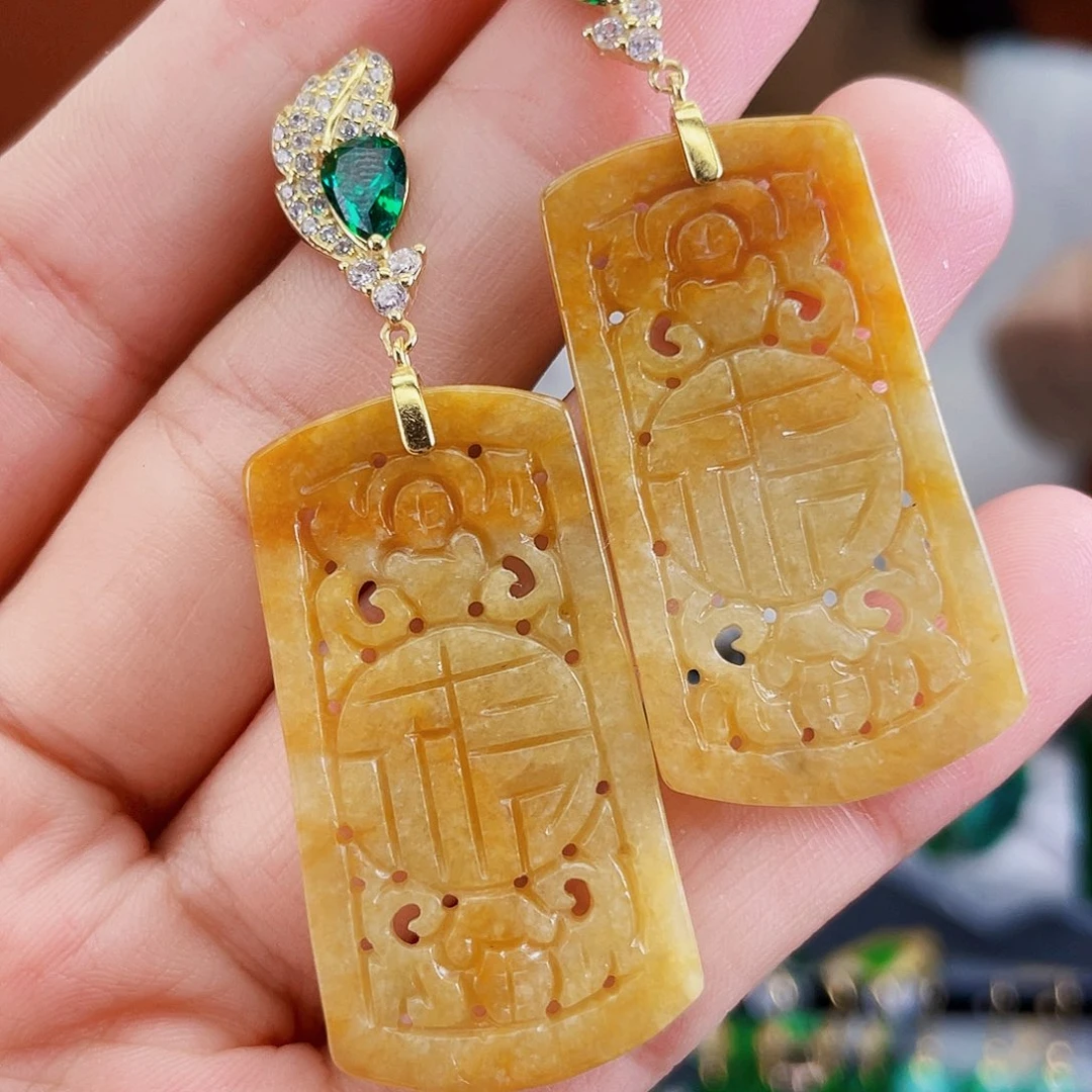 银S925镶嵌翡翠耳饰