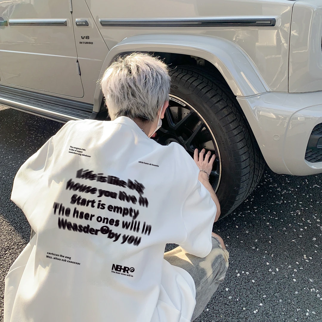 2025新款美式重磅眩晕字母印花短袖T恤男生夏季宽松休闲半袖t恤