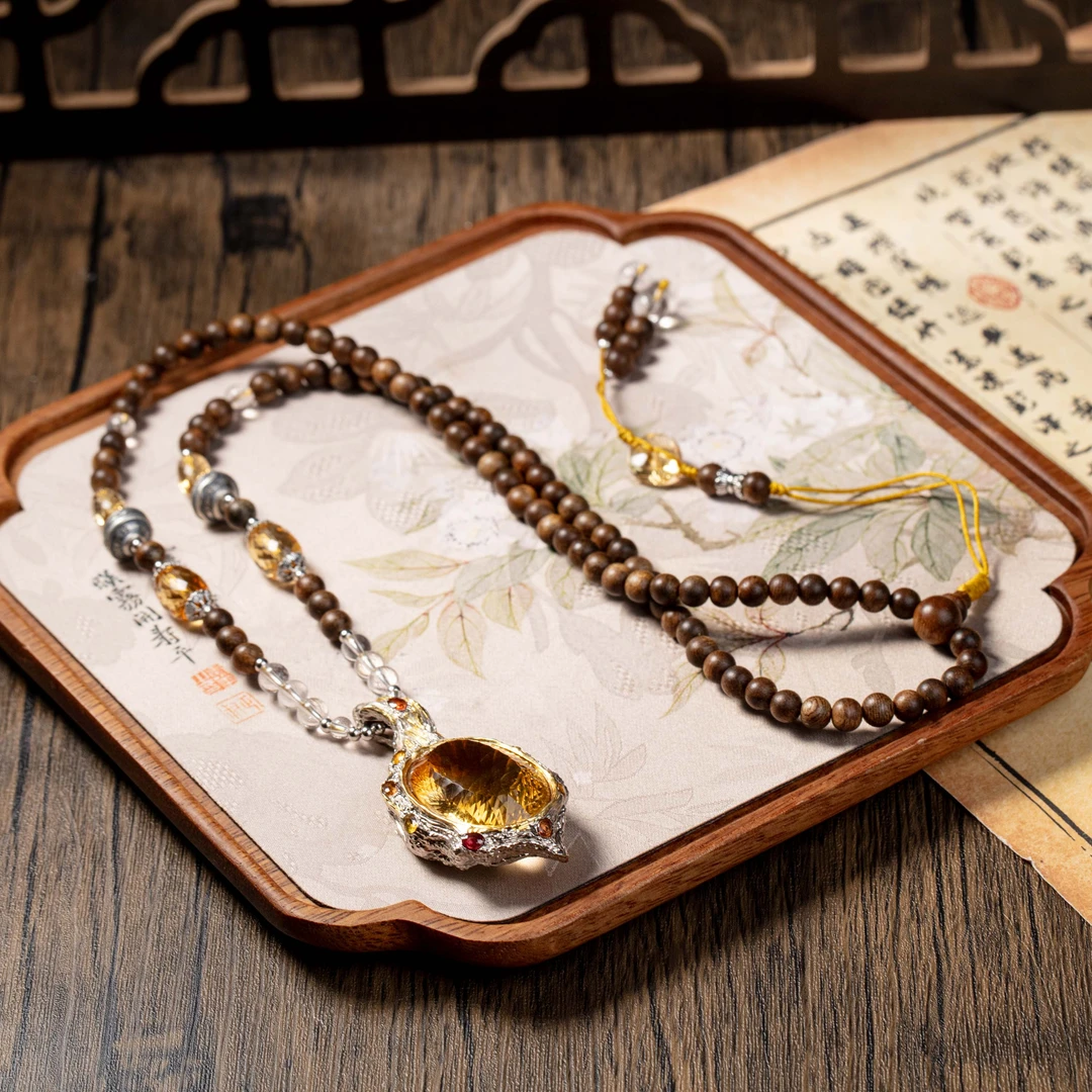 S925银黄水晶项链多样性发一水晶约30*20mm#B1591322