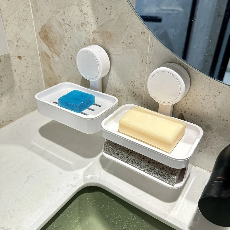 拾物造家浴室吸盘式沥水肥皂盒壁挂免打孔洗漱台置物多功能香皂盒