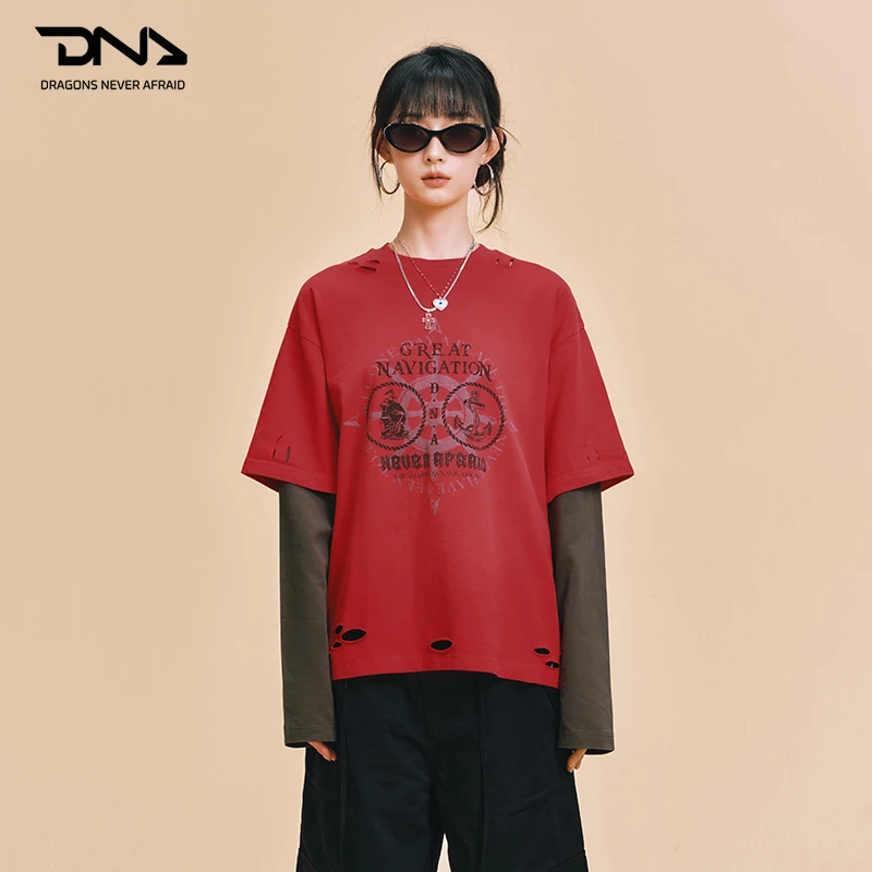 D.N.A&音乐节限定 假两件套头长袖男T恤2025秋冬航海主题上衣