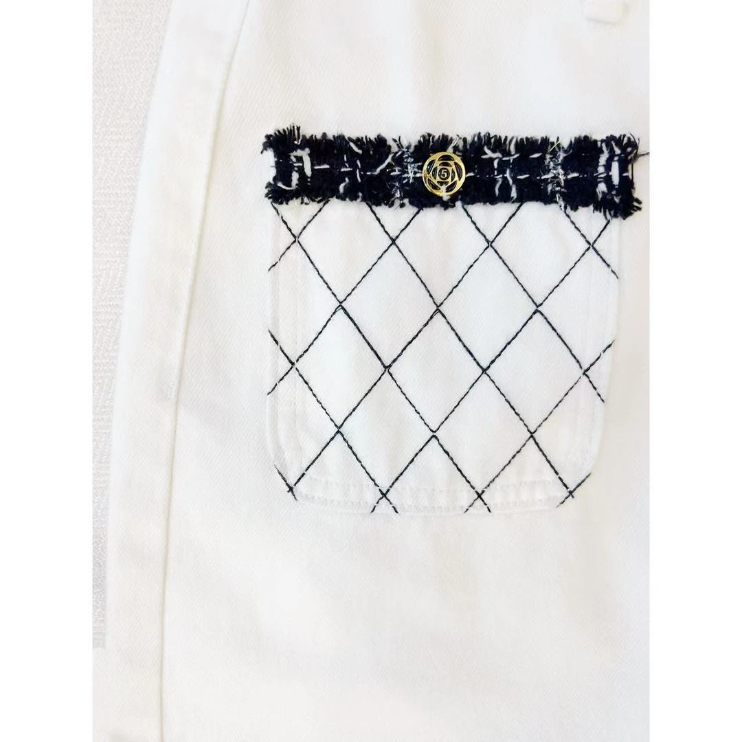 【susu】2025早春女士小香风白牛仔裤