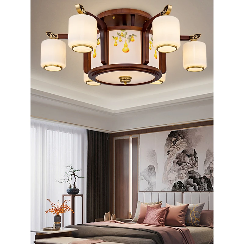 新中式节能吊灯简约复古全铜灯具灯饰防尘餐厅220V