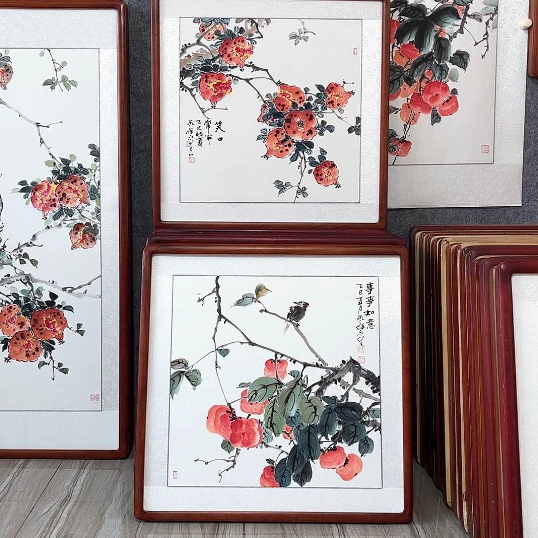 国画书画作品带框63×63厘米