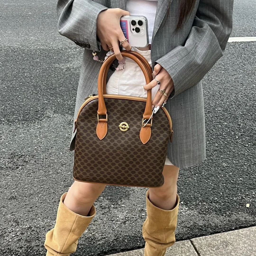 95新 Celine/思琳 XM/经典气质凯旋门老花盆栽手提包/AD02606043