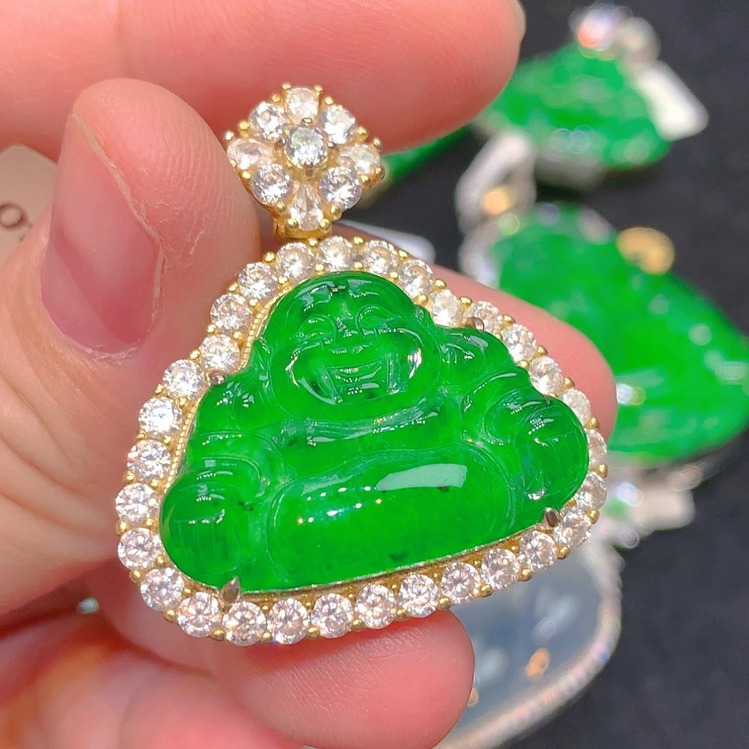 吊坠(不含链)银S925镶嵌翡翠翡翠