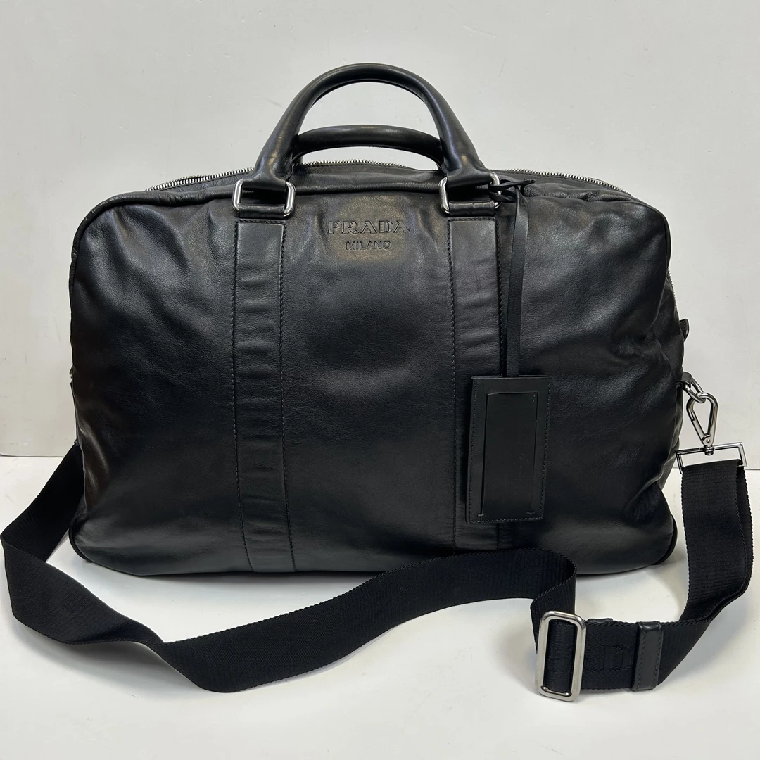 95新 Prada/普拉达 黑色全皮45cm旅行袋1710