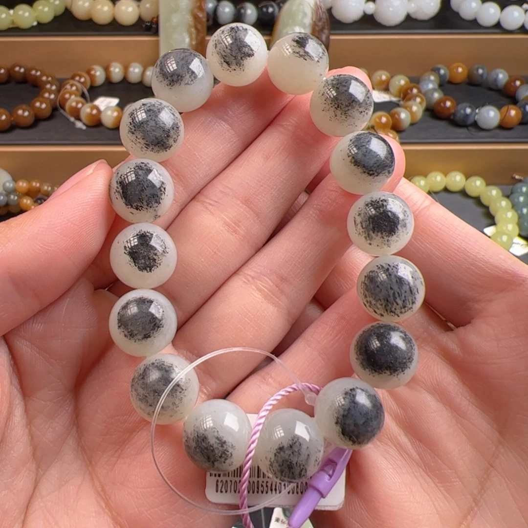 和田玉未镶嵌手链新疆精品青花籽聚墨白肉高货卡12