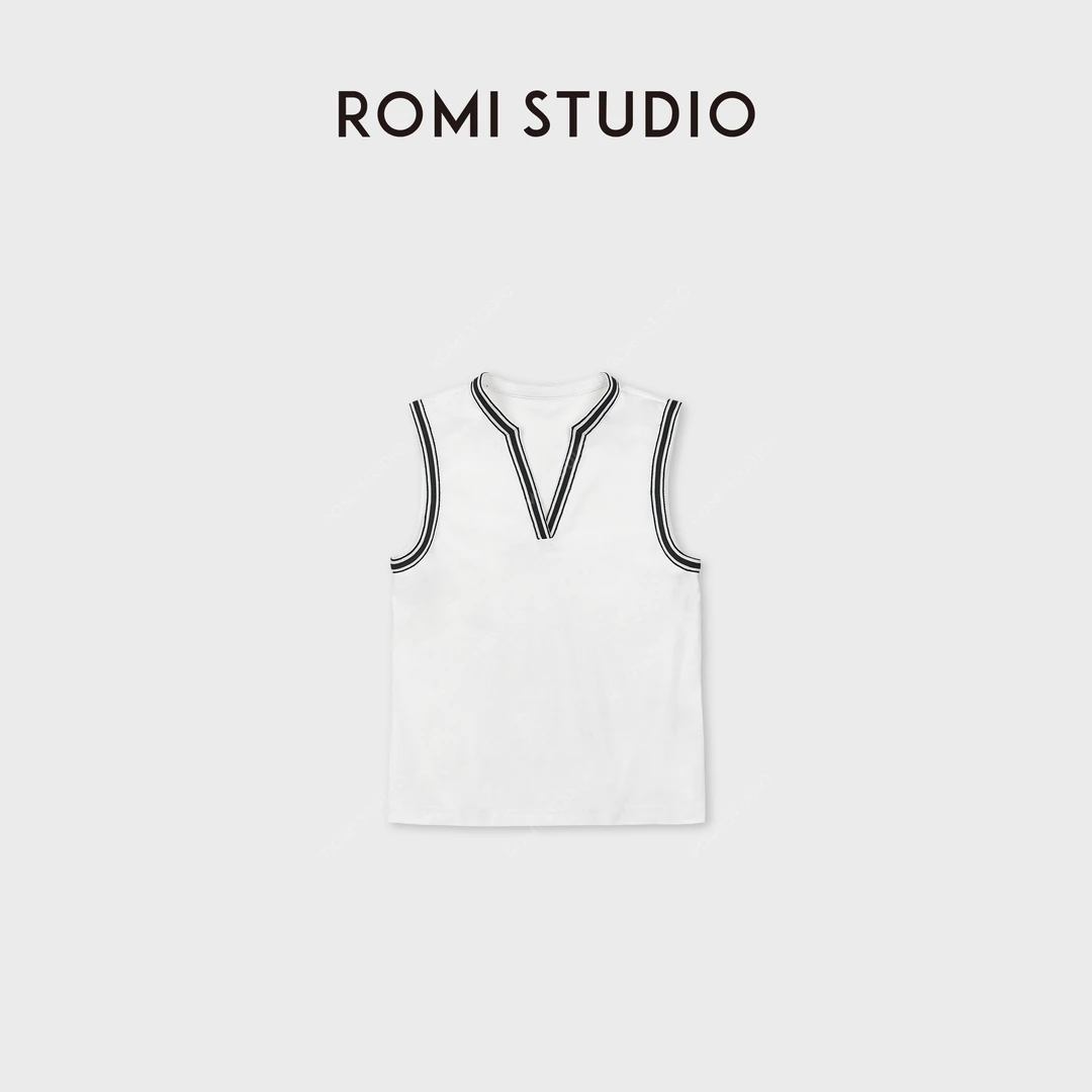 ROMI STUDIO“高尔夫系列”撞色快干V领无袖运动背心 RWDRS92566