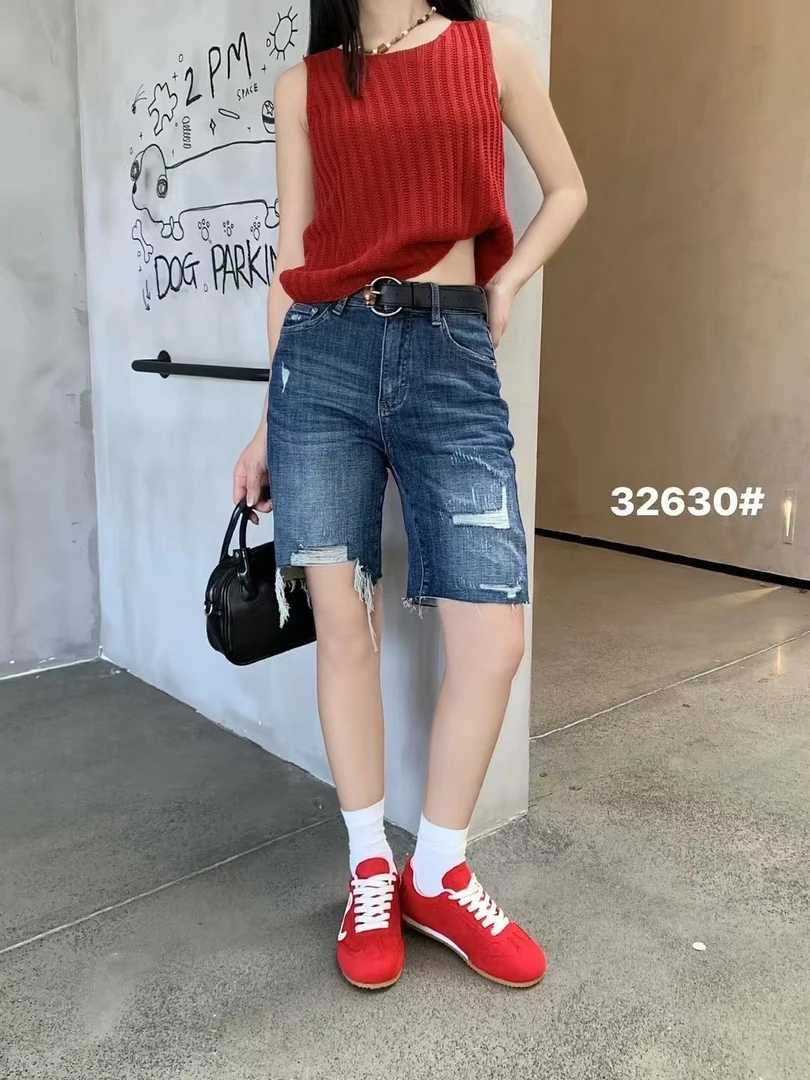Y L家破洞五分裤休闲高腰夏季微弹短裤