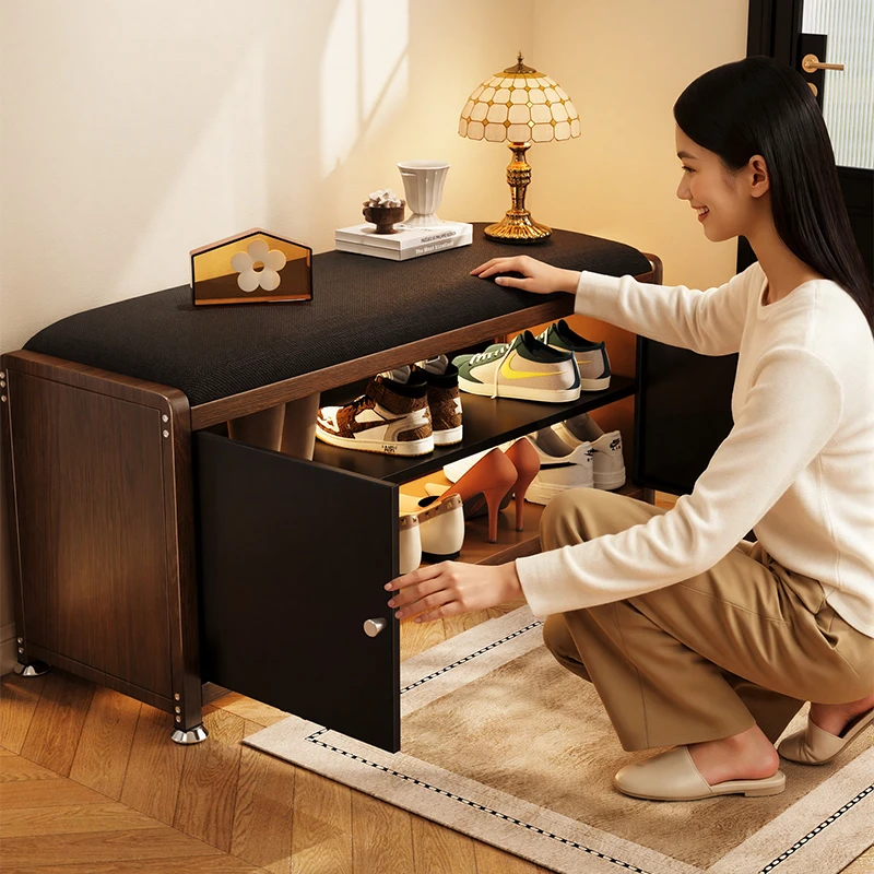 美世达钢木换鞋凳进门口家用入户实木纹理可坐鞋柜坐凳一体穿鞋凳
