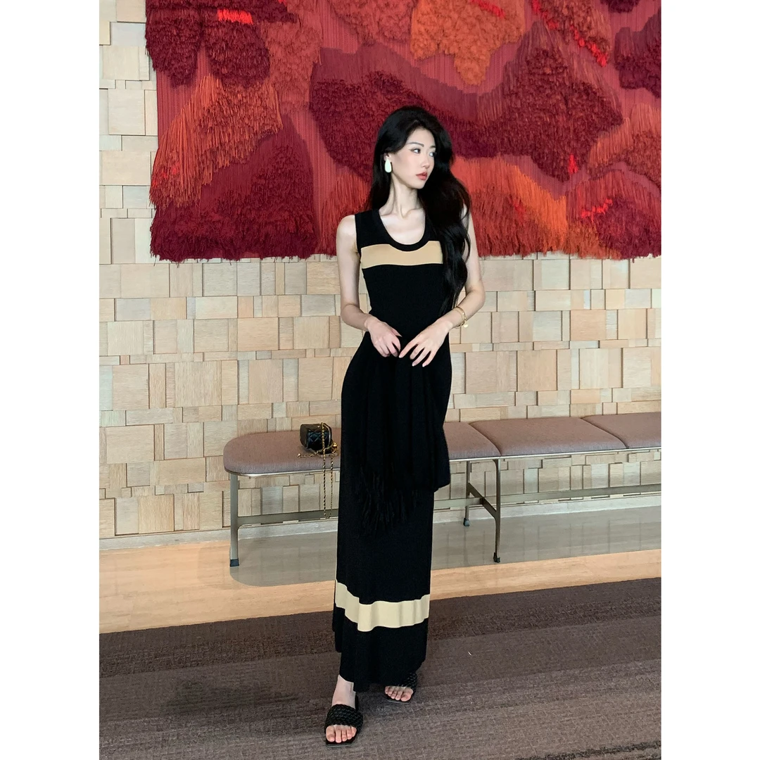 JIJINQI夏季时尚名媛长裙夏季针织设计感高弹力连衣裙JD06LMXL869