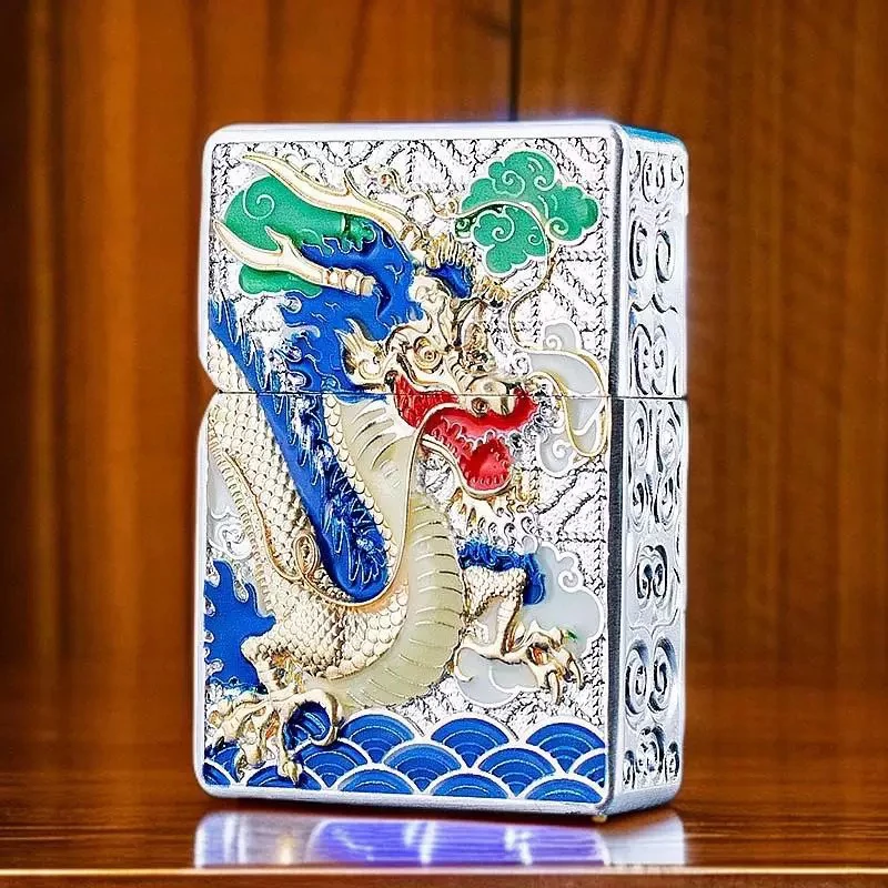 zorro佐罗正品煤油打火机砂轮防风纯铜银卡箱式盔甲夜光彩色神龙
