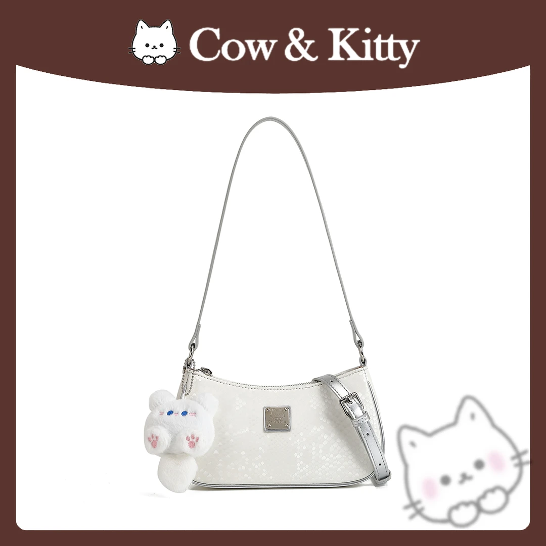 【刘叮当甄选】CowKitty/青春女士时尚法棍包单肩斜挎包8062米白