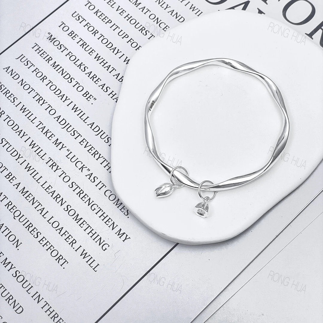 足银手镯 莫比乌斯光面手镯足银9999两世欢女士手环简约精致