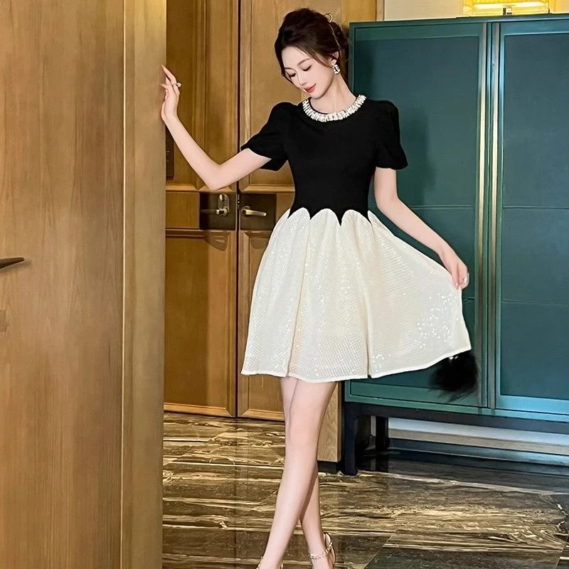 0555新款欧洲站公主连衣裙夏季小个子轻奢高级感收腰气质蓬蓬裙