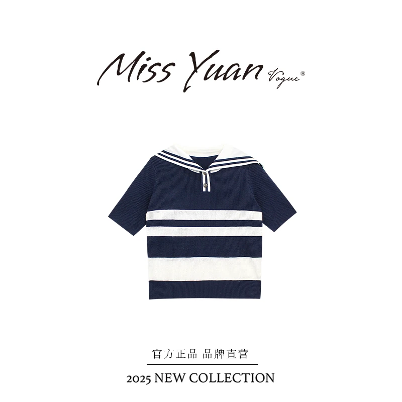 M.Y.媛总 秋季针织衫女轻奢洋气小众海军风短袖上衣1LY2810M