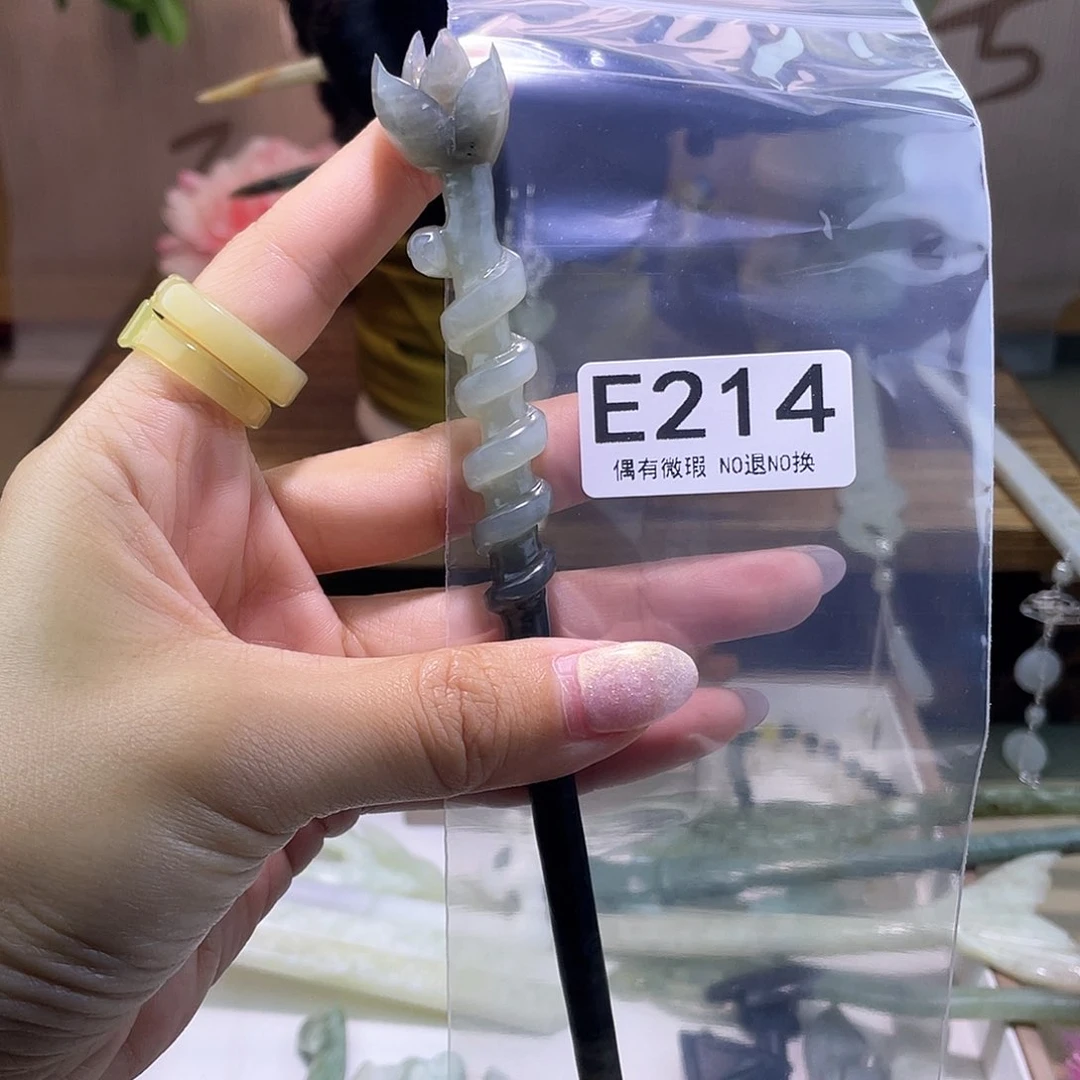 蛇纹石玉发饰银S925镀金镶嵌博*