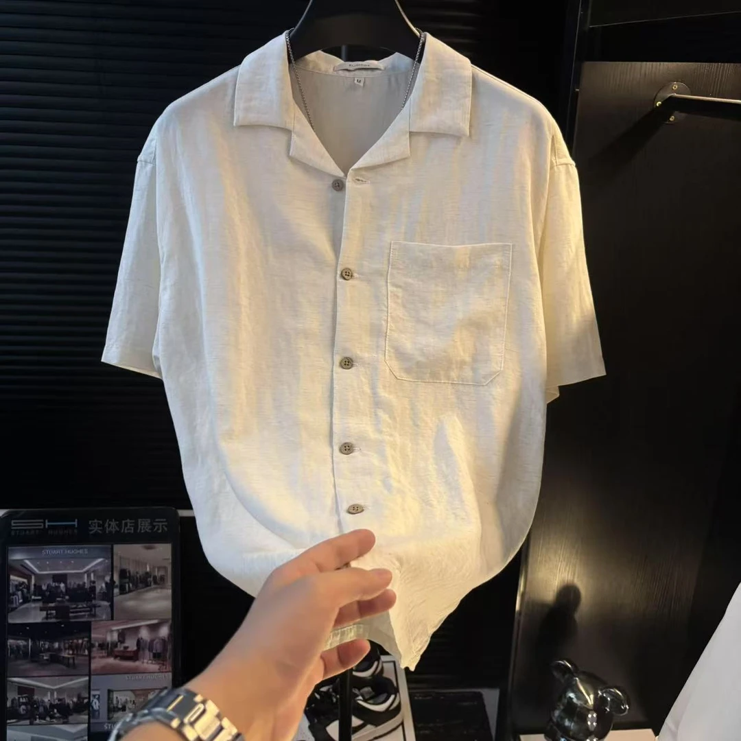 dan-混纺老钱风古巴领易打理衬衫夏季松弛感时尚休闲百搭衬衣