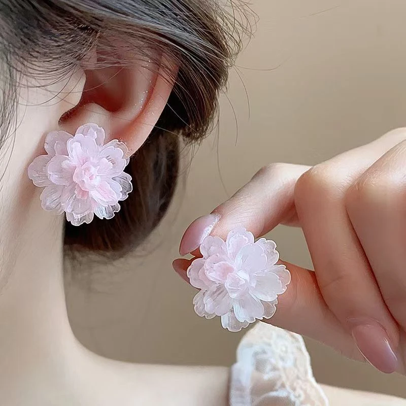 非金属亚克力耳饰 春夏清透粉色森系钉女小众耳环春天甜美超仙