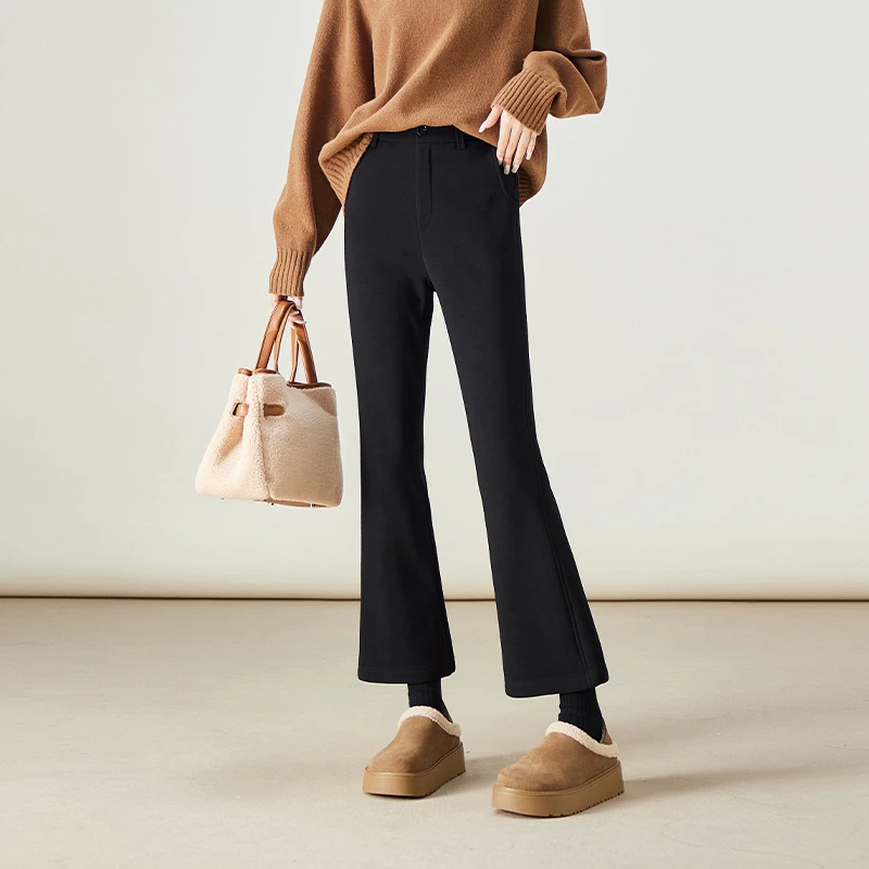 索菲丝尔2025冬季新款百搭高腰显瘦黑色微喇休闲裤女九分裤541089