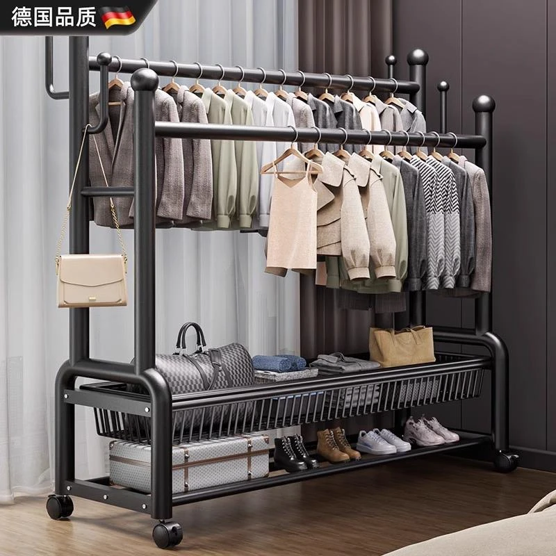 双杆晾衣架可移动衣帽架落地室内房间卧室挂衣架子落地式