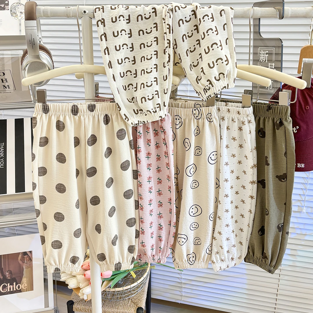 蒙-儿童防蚊裤薄款男童休闲长裤冰露麻女童灯笼裤夏季宝宝哈伦裤