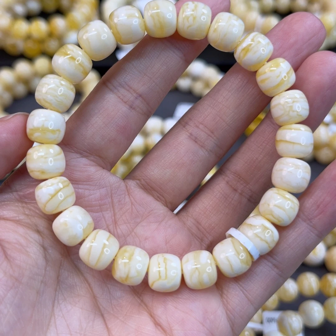 蜜蜡未镶嵌手串9.8mm瓷白金线虎皮