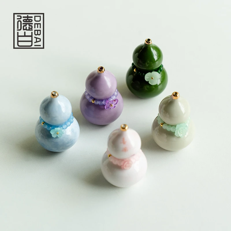 德白葫芦茶宠带提溜小摆件花插福禄盖置新中式茶道零配件桌面摆件