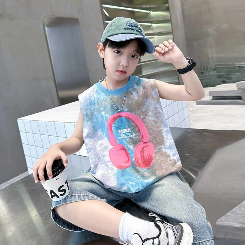 巴拉儿童男童夏装无袖t恤2025新款儿童背心夏季薄款中大童坎肩上