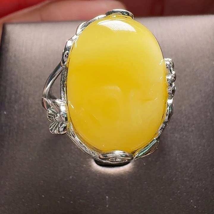 蜜蜡银S925镶嵌戒指戒指