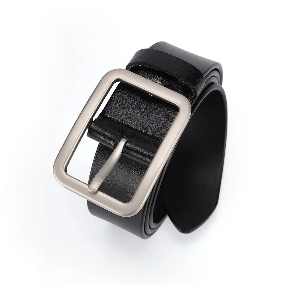 男士真皮针扣百搭潮流休闲裤带牛皮腰带高档黑色简约带扣裤腰带