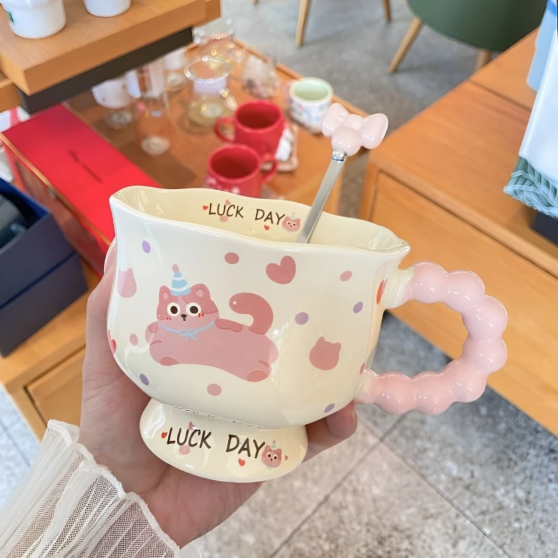 ins风波点小狗马克杯高颜值女生杯陶瓷情侣水杯可爱儿童早餐杯gh