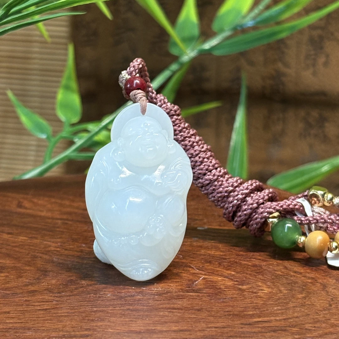 和田玉白玉佛公703020、笑佛、大度弥勒佛吊坠百搭老型巧雕时尚