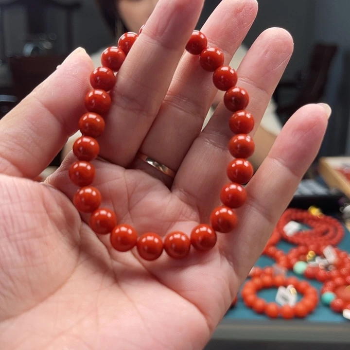 南红玛瑙未镶嵌瓦西牛血火焰纹典藏级圆珠7mm