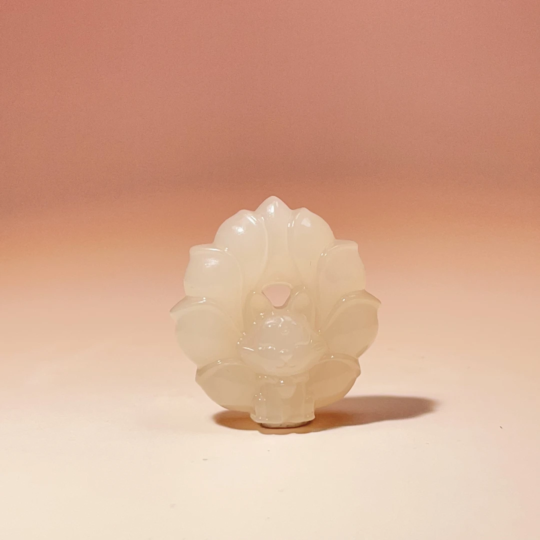 星澄『山黎』天然和田玉藕粉浓粉凤九小狐狸