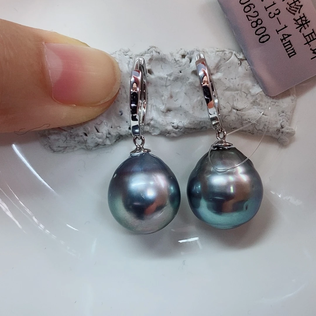 银S925镶嵌耳饰海水珍珠13-14