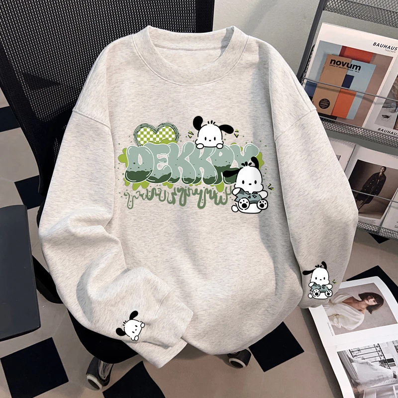 Dekkry潮流卡通帕恰狗长袖t恤女秋冬oversize学院风圆领纯棉上衣