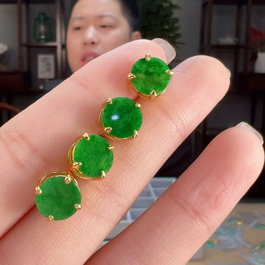 翡翠耳饰银S925镶嵌多样性发货一副