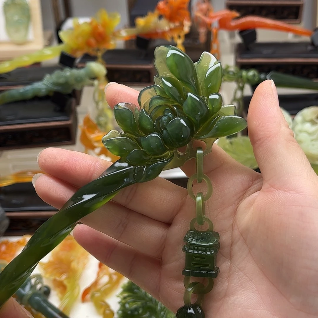 蛇纹石玉未镶嵌岫玉发簪水*颜