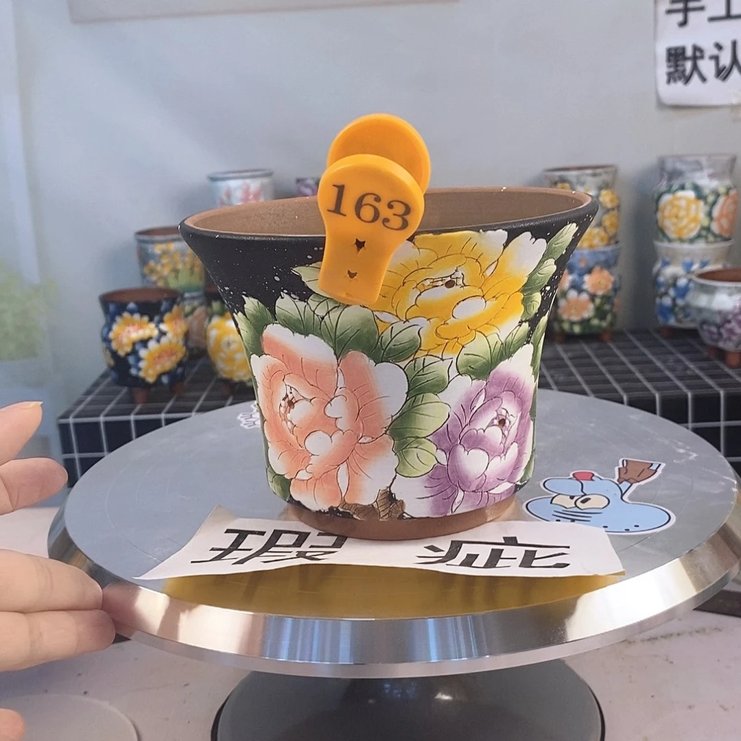 红泥花盆红陶手绘花盆