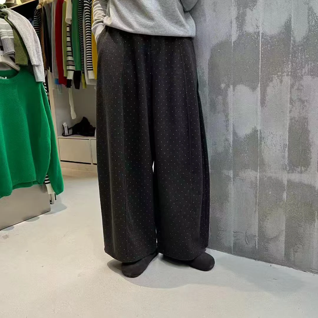 71053爱心波点秋冬新款百搭波点休闲阔腿直筒裤宽松时尚