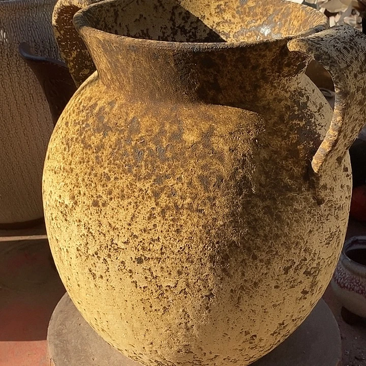紫砂花盆口19高度29手工双耳